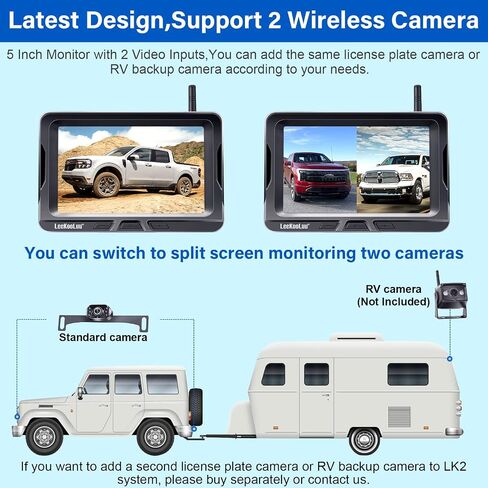 LeeKooLuu Wireless Backup Camera 5 Inch Rear View Monitor Kit HD 1080P Bluetooth Reverse Cameras for Truck Car Van Camper Two Channels Waterproof Night Vision DIY Parking Guide Lines LK2 in Saudi Arabia