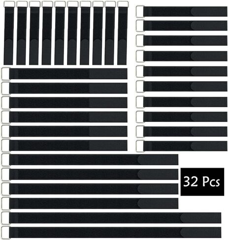 مجموعة اربطة كيبلات قابلة لاعادة الاستخدام مكونة من 32 قطعة (8 انش - 12 انش - 18 انش - 26 انش - 32 انش)، اشرطة تثبيت بخطاف متعددة الاغراض قابلة للتعديل مع مشبك معدني للحفاظ على الاسلاك منظمة ومرتبة in Kuwait