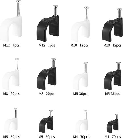 مسامير مشابك الكابلات، 390 قطعة من أسلاك كابل إيثرنت، مشابك مسامير، إدارة مشابك الكابلات المستديرة البيضاء بأظافر فولاذية، لسلك كابل تلفزيون إيثرنت RG6 - 4 مم/5 مم/6 مم/8 مم/10 مم/12 مم in Kuwait