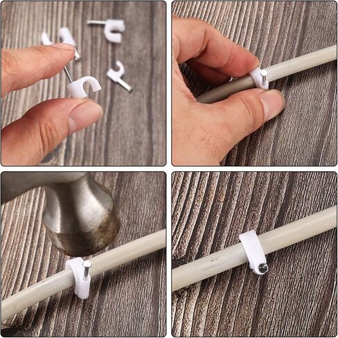 مسامير مشابك الكابلات، 390 قطعة من أسلاك كابل إيثرنت، مشابك مسامير، إدارة مشابك الكابلات المستديرة البيضاء بأظافر فولاذية، لسلك كابل تلفزيون إيثرنت RG6 - 4 مم/5 مم/6 مم/8 مم/10 مم/12 مم in Kuwait