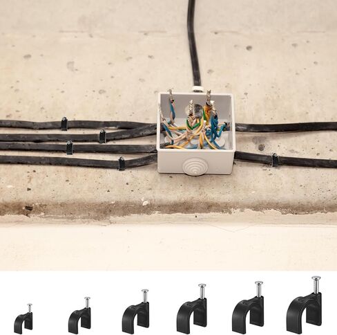 مسامير مشابك الكابلات، 390 قطعة من أسلاك كابل إيثرنت، مشابك مسامير، إدارة مشابك الكابلات المستديرة البيضاء بأظافر فولاذية، لسلك كابل تلفزيون إيثرنت RG6 - 4 مم/5 مم/6 مم/8 مم/10 مم/12 مم in Kuwait