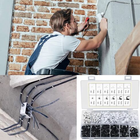 مسامير مشابك الكابلات، 390 قطعة من أسلاك كابل إيثرنت، مشابك مسامير، إدارة مشابك الكابلات المستديرة البيضاء بأظافر فولاذية، لسلك كابل تلفزيون إيثرنت RG6 - 4 مم/5 مم/6 مم/8 مم/10 مم/12 مم in Kuwait