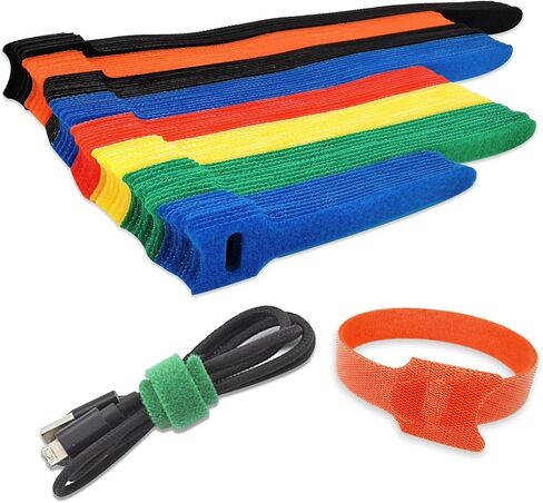 اربطة كيبلات قابلة لاعادة الاستخدام بشريط فيلكرو 4 6 8 10 انش، 80 قطعة 6 الوان، اشرطة اسلاك قابلة للتعديل لادارة الكيبلات للمكتب والمنزل والمكتب وورشة العمل والحديقة، متعددة الالوان in Kuwait