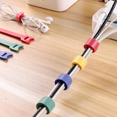 اربطة كيبلات قابلة لاعادة الاستخدام بشريط فيلكرو 4 6 8 10 انش، 80 قطعة 6 الوان، اشرطة اسلاك قابلة للتعديل لادارة الكيبلات للمكتب والمنزل والمكتب وورشة العمل والحديقة، متعددة الالوان in Kuwait