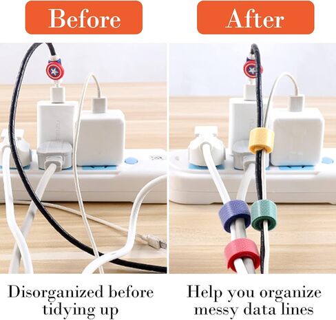 اربطة كيبلات قابلة لاعادة الاستخدام بشريط فيلكرو 4 6 8 10 انش، 80 قطعة 6 الوان، اشرطة اسلاك قابلة للتعديل لادارة الكيبلات للمكتب والمنزل والمكتب وورشة العمل والحديقة، متعددة الالوان in Kuwait