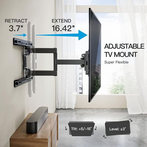 TV Wall Mount Full Motion Articulating Swivel Extension for Most 26-65 Inch Flat Curved TVs with Max VESA 400x400mm up to 88lbs, Wall Mount TV Bracket fits 12,16 inch Wood Stud by Pipishell in Saudi Arabia