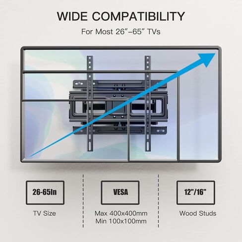 TV Wall Mount Full Motion Articulating Swivel Extension for Most 26-65 Inch Flat Curved TVs with Max VESA 400x400mm up to 88lbs, Wall Mount TV Bracket fits 12,16 inch Wood Stud by Pipishell in Saudi Arabia