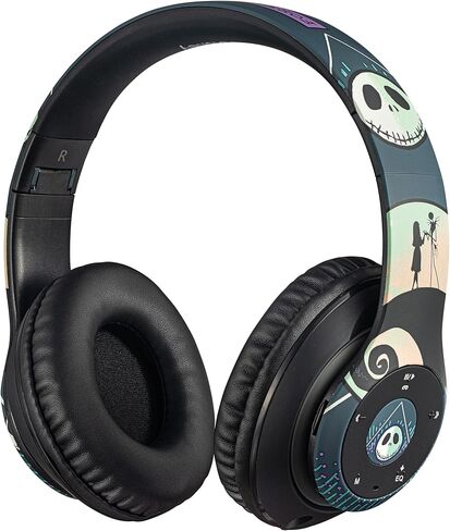 Disney Nightmare Before Christmas Glow in The Dark Bluetooth Headphones Over Ear, Wireless and Wired Foldable Headset Built-in Microphone - Tim Burton Jack Skellington & Sally - Adults Kids in Kuwait
