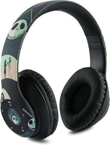 Disney Nightmare Before Christmas Glow in The Dark Bluetooth Headphones Over Ear, Wireless and Wired Foldable Headset Built-in Microphone - Tim Burton Jack Skellington & Sally - Adults Kids in Kuwait