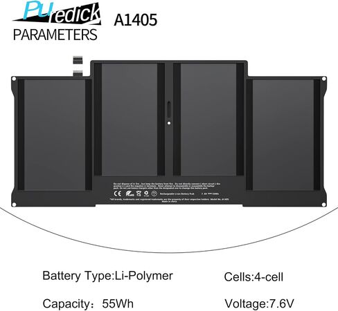 A1466 Battery For MacBook Air Battery Replacement 13 inch (A1466 2012 - 2015 and 2017) (A1369 2010-2011) - A1377 A1405 A1496 Universal Battery for 13-Inch Macbook Air [7.6V/55W/7200mAh with Warranty] in Saudi Arabia