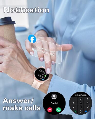 ساعات HUAKUA الذكية للرجال والنساء (الرد/إجراء المكالمات) متوافقة مع هواتف iPhone/Android، جهاز تعقب اللياقة البدنية الدائري Reloj para Hombre Mujer مع مراقب معدل ضربات القلب ومتتبع النوم/الخطوات مقاوم للماء باللون الأسود in Kuwait