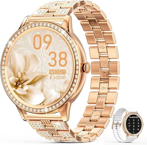 Nemheng Smart Watches for Women(Call Receive/Dial),Waterproof Fitness Smartwatch for Android iOS Phone Health Smartwatches with Text and Call Blood Pressure Heart Rate Sleep Monitor Pedometer Gold in Kuwait