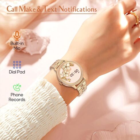 Nemheng Smart Watches for Women(Call Receive/Dial),Waterproof Fitness Smartwatch for Android iOS Phone Health Smartwatches with Text and Call Blood Pressure Heart Rate Sleep Monitor Pedometer Gold in Kuwait