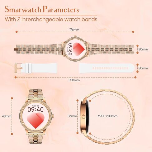 Nemheng Smart Watches for Women(Call Receive/Dial),Waterproof Fitness Smartwatch for Android iOS Phone Health Smartwatches with Text and Call Blood Pressure Heart Rate Sleep Monitor Pedometer Gold in Kuwait