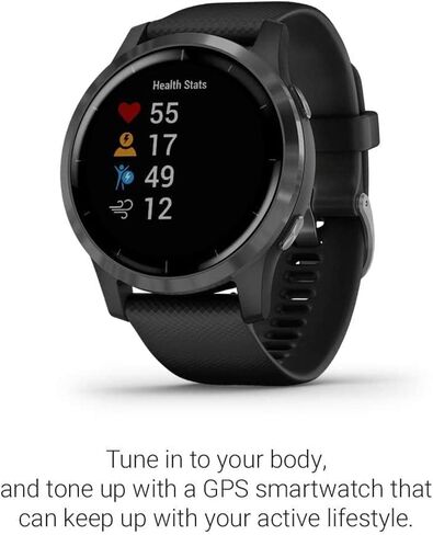 ساعة ذكية للياقة البدنية Garmin 010-N2174-11 Vivoactive 4 Black with Slate Hardware GPS Fitness (مجددة) in Kuwait