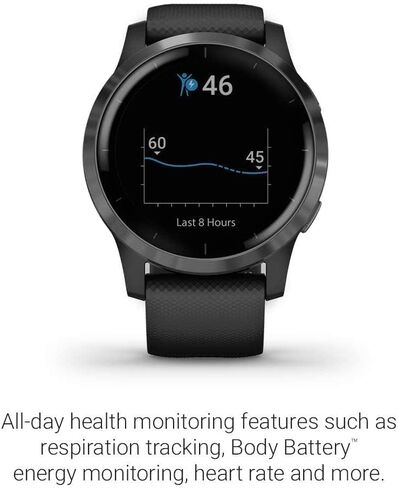 ساعة ذكية للياقة البدنية Garmin 010-N2174-11 Vivoactive 4 Black with Slate Hardware GPS Fitness (مجددة) in Kuwait