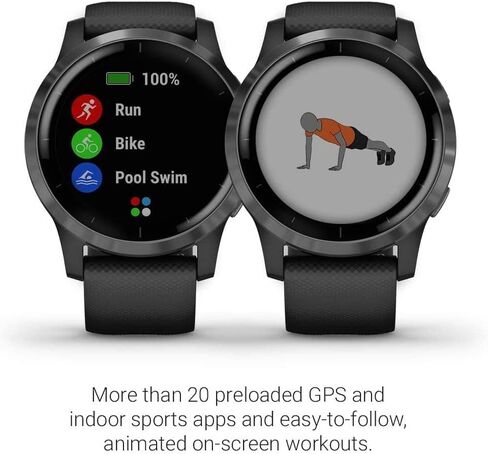 ساعة ذكية للياقة البدنية Garmin 010-N2174-11 Vivoactive 4 Black with Slate Hardware GPS Fitness (مجددة) in Kuwait