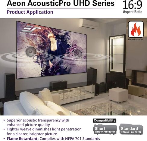 شاشات Elite من سلسلة Aeon AUHD، مقاس 150 بوصة بنسبة 16:9، وإطار ثابت للمسرح المنزلي بدقة 4K، وشاشة عرض خالية من الحواف بدون حدود، وشاشة عرض منسوجة شفافة ومثقبة، AR150H2-AUHD in Kuwait
