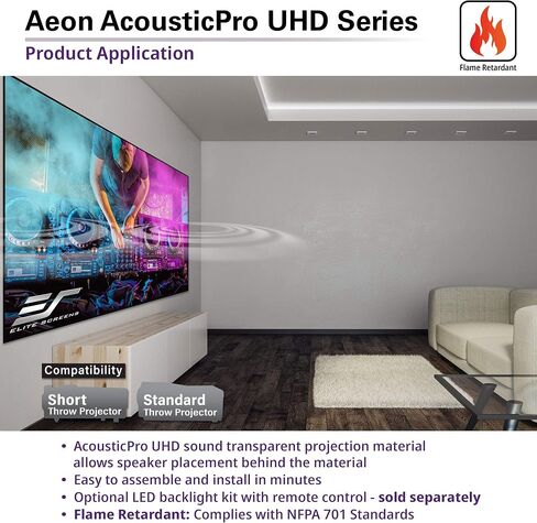 شاشات Elite من سلسلة Aeon AUHD، مقاس 150 بوصة بنسبة 16:9، وإطار ثابت للمسرح المنزلي بدقة 4K، وشاشة عرض خالية من الحواف بدون حدود، وشاشة عرض منسوجة شفافة ومثقبة، AR150H2-AUHD in Kuwait