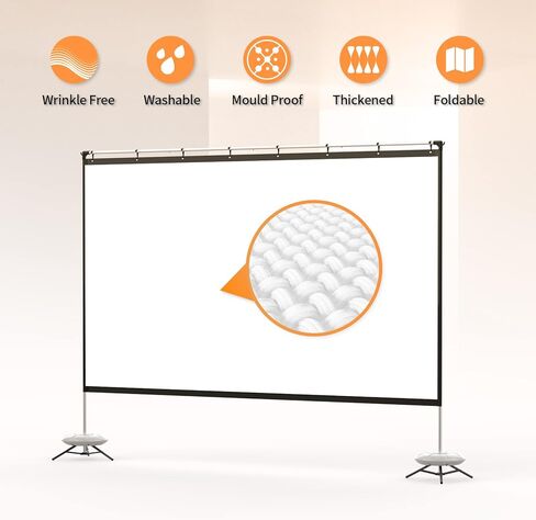 Portable Projector Screen with Stand, WEWATCH 100 Inch Projection Screen 16:9, 4K HD Rear Front Projections Movies Screen with Carry Bag for Indoor Outdoor Home Theater Backyard Cinema Travel in Kuwait