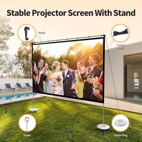 Portable Projector Screen with Stand, WEWATCH 100 Inch Projection Screen 16:9, 4K HD Rear Front Projections Movies Screen with Carry Bag for Indoor Outdoor Home Theater Backyard Cinema Travel in Kuwait