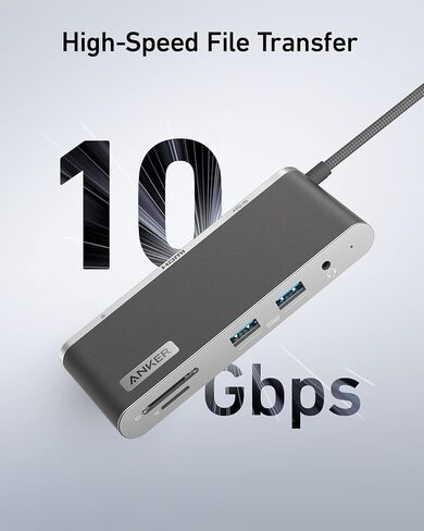 Anker USB C Hub، 655 USB-C Hub (8 في 1)، مع منفذي بيانات USB-A بسرعة 10 جيجابت في الثانية، توصيل طاقة 100 واط، 4K HDMI، 1 جيجابت في الثانية إيثرنت، فتحات بطاقة microSD وSD، AUX 3.5 مم، لـ ماك بوك والمزيد (أبيض ترابي) in Kuwait