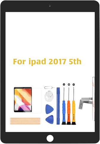for iPad 5 9.7" 2017 A1822 A1823/ iPad Air 1st A1474 A1475 A1476 Touch Screen Replacement Parts（No Home Button） Front Glass Panel（No LCD） with Repair Kits & Screen Protector (Black) in Saudi Arabia