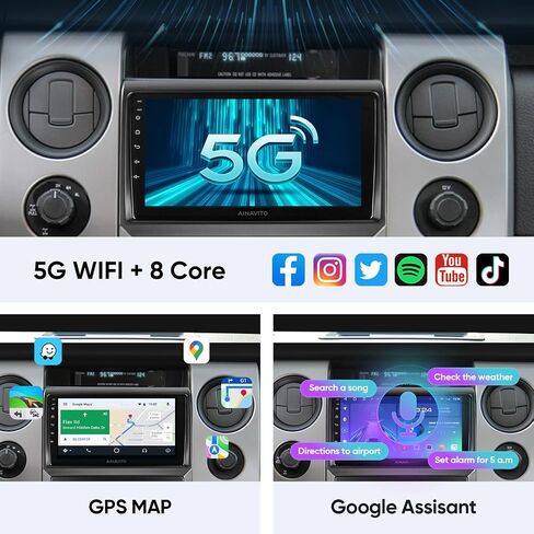 9 Inch (2G+32G) 5G WiFi 8 Core 48EQ Airplay Car Stereo Radio for Ford F150 2009-2012 Carplay Android Auto Android 12 Support Mirroring Backup 1080P SWC in Kuwait