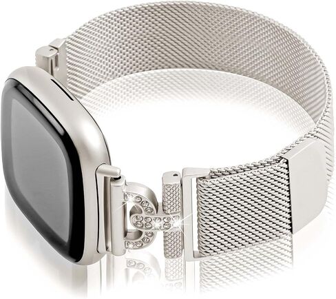 أحزمة مغناطيسية من HAYONLIY متوافقة مع Fitbit Sense 2/Fitbit Versa 4/Fitbit Sense/Fitbit Versa 3، حزام شبكي من الفولاذ المقاوم للصدأ، سوار معصم بديل أنيق قابل للتعديل للنساء in Kuwait