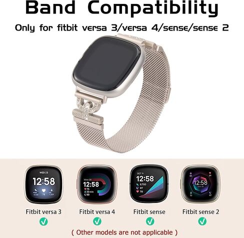 أحزمة مغناطيسية من HAYONLIY متوافقة مع Fitbit Sense 2/Fitbit Versa 4/Fitbit Sense/Fitbit Versa 3، حزام شبكي من الفولاذ المقاوم للصدأ، سوار معصم بديل أنيق قابل للتعديل للنساء in Kuwait