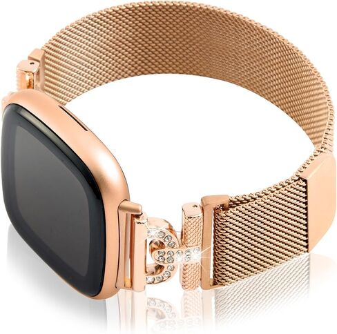 أحزمة مغناطيسية من HAYONLIY متوافقة مع Fitbit Sense 2/Fitbit Versa 4/Fitbit Sense/Fitbit Versa 3، حزام شبكي من الفولاذ المقاوم للصدأ، سوار معصم بديل أنيق قابل للتعديل للنساء in Kuwait