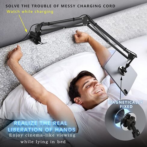 حامل حامل الكمبيوتر اللوحي المغناطيسي، CACENCAN 2022 حامل كمبيوتر لوحي مصمم بكل القلب، دوران 360 درجة، ليس بمشبك ولكن مغناطيسي، حامل كمبيوتر لوحي بذراع متأرجح صناعي، متوافق مع iPad/جميع الأجهزة اللوحية/Switch/Kindle in Kuwait