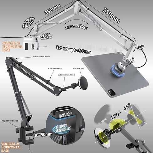 حامل حامل الكمبيوتر اللوحي المغناطيسي، CACENCAN 2022 حامل كمبيوتر لوحي مصمم بكل القلب، دوران 360 درجة، ليس بمشبك ولكن مغناطيسي، حامل كمبيوتر لوحي بذراع متأرجح صناعي، متوافق مع iPad/جميع الأجهزة اللوحية/Switch/Kindle in Kuwait