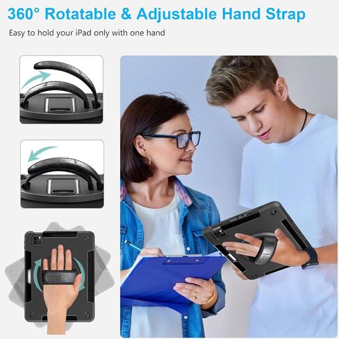 Case for iPad Pro 11 Inch 2022/2021/ 2020/2018: Military-Grade Silicone Cover for iPad 11 Inch 4th/ 3rd/ 2nd/ 1st/ Generation with Stand- Handle- Shoulder Strap- Pencil Holder- Black in Kuwait