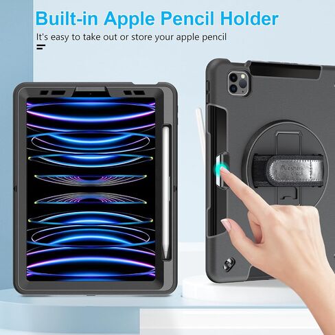 Case for iPad Pro 11 Inch 2022/2021/ 2020/2018: Military-Grade Silicone Cover for iPad 11 Inch 4th/ 3rd/ 2nd/ 1st/ Generation with Stand- Handle- Shoulder Strap- Pencil Holder- Black in Kuwait