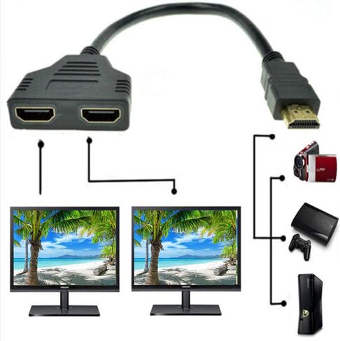 HDMI Splitter Adapter Cable HDMI Male to Dual HDMI Female 1 to 2 Way, Support Two TVs at The Same Time, Signal One in, Two Out in Saudi Arabia
