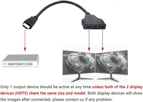 HDMI Splitter Adapter Cable HDMI Male to Dual HDMI Female 1 to 2 Way, Support Two TVs at The Same Time, Signal One in, Two Out in Saudi Arabia