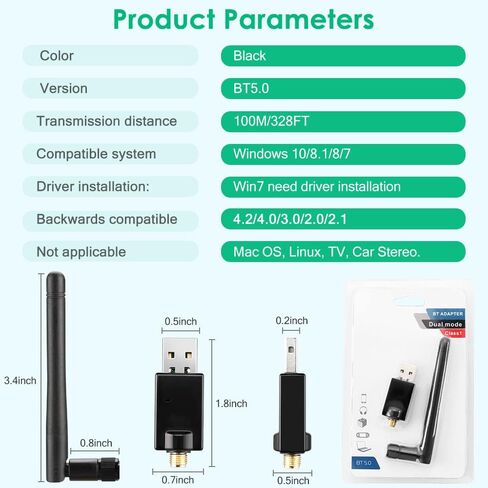 محول USB بلوتوث 5.0 من Onvian لجهاز الكمبيوتر طويل المدى 100 متر محول دونجل الصوت اللاسلكي للكمبيوتر ويندوز 10/8.1/8/7 يدعم أجهزة الكمبيوتر المكتبية لاب توب سماعات الرأس اللاسلكية لوحة المفاتيح ماوس in Kuwait