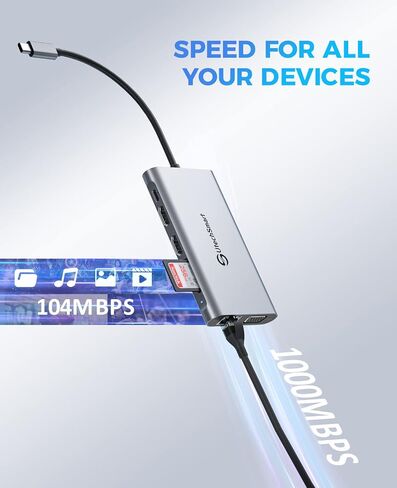 محطة إرساء، محطة إرساء كمبيوتر محمول ثلاثية الشاشات من UtechSmart، محول USB C مع 2 HDMI، VGA، PD3.0، قارئ بطاقات SD TF، 4 منافذ USB USB-C متوافقة مع أجهزة MacBook & Windows in Kuwait