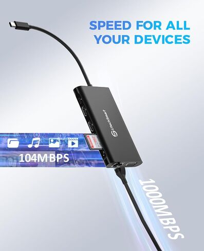 محطة إرساء، محطة إرساء كمبيوتر محمول ثلاثية الشاشات من UtechSmart، محول USB C مع 2 HDMI، VGA، PD3.0، قارئ بطاقات SD TF، 4 منافذ USB USB-C متوافقة مع أجهزة MacBook & Windows in Kuwait