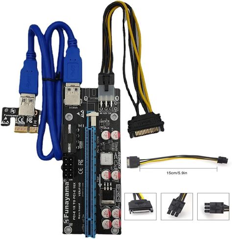 رافع PCIE ، رافع GPU ، PCI-E بطاقة Riser PCIe 1x إلى 16x USB 3.0 كبل بيانات التعدين البيتكوين ، بطاقة محول يعمل بالطاقة، بطاقة مهايئ يعمل بنظام التعدين GPU in Kuwait