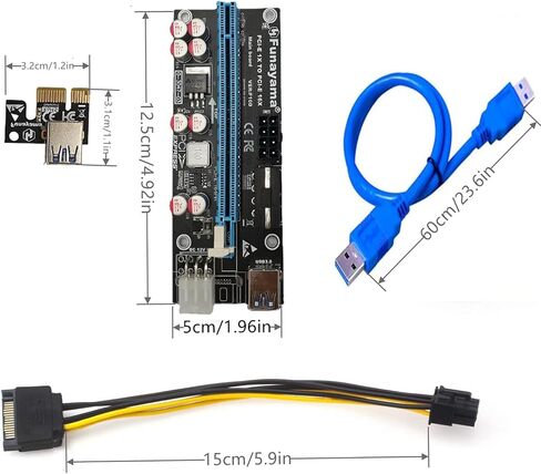 رافع PCIE ، رافع GPU ، PCI-E بطاقة Riser PCIe 1x إلى 16x USB 3.0 كبل بيانات التعدين البيتكوين ، بطاقة محول يعمل بالطاقة، بطاقة مهايئ يعمل بنظام التعدين GPU in Kuwait