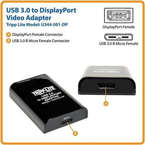 محول بطاقة رسومات الفيديو الخارجية Tripp Lite USB 3.0 SuperSpeed ​​to DisplayPort ثنائي الشاشة، ذاكرة SDRAM سعة 512 ميجابايت، 4K x 2K (U344-001-DP-4K) in Kuwait