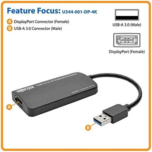 Tripp Lite USB 3.0 SuperSpeed to DisplayPort Dual-Monitor External Video Graphics Card Adapter, 512 MB SDRAM, 4K x 2K (U344-001-DP-4K) in Saudi Arabia