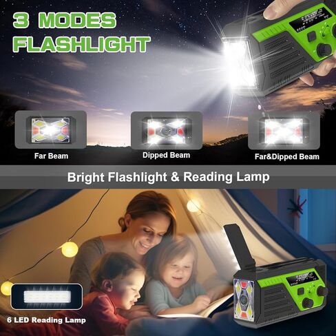 【أحدث 2023】راديو كرنك يدوي للطوارئ بقدرة 6000 مللي أمبير في الساعة، راديو محمول AM FM NOAA للطقس، راديو يعمل بالبطارية مع 4 كابل شحن مدمج، بنك الطاقة، مصباح قراءة مصباح يدوي LED، إنذار SOS للمنزل في حالات الطوارئ in Kuwait