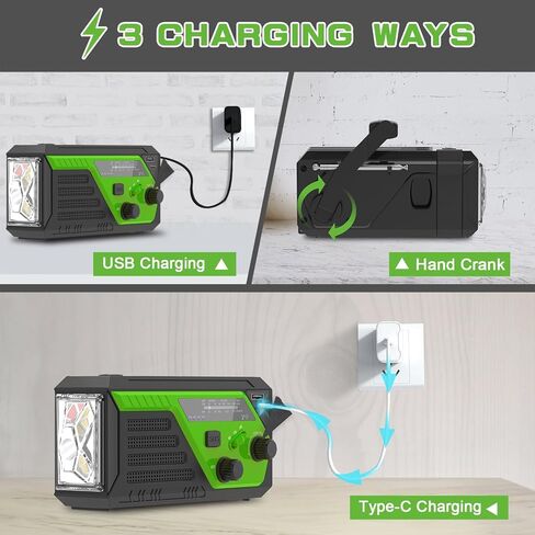 【أحدث 2023】راديو كرنك يدوي للطوارئ بقدرة 6000 مللي أمبير في الساعة، راديو محمول AM FM NOAA للطقس، راديو يعمل بالبطارية مع 4 كابل شحن مدمج، بنك الطاقة، مصباح قراءة مصباح يدوي LED، إنذار SOS للمنزل في حالات الطوارئ in Kuwait