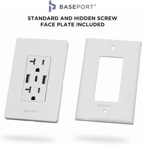 BASEPORT Premium Wall Outlet with USB Ports - 125V 20 Amp Outlet, 5V/6A USB Outlets Receptacles, Dual USB-A, 1 USB-C, Single Gang White Faceplate in Saudi Arabia
