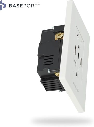BASEPORT Premium Wall Outlet with USB Ports - 125V 20 Amp Outlet, 5V/6A USB Outlets Receptacles, Dual USB-A, 1 USB-C, Single Gang White Faceplate in Saudi Arabia