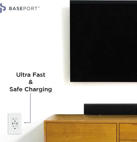 BASEPORT Premium Wall Outlet with USB Ports - 125V 20 Amp Outlet, 5V/6A USB Outlets Receptacles, Dual USB-A, 1 USB-C, Single Gang White Faceplate in Saudi Arabia