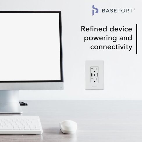 BASEPORT Premium Wall Outlet with USB Ports - 125V 20 Amp Outlet, 5V/6A USB Outlets Receptacles, Dual USB-A, 1 USB-C, Single Gang White Faceplate in Saudi Arabia